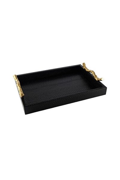 tuan design SİYAH DERİ GOLD KULPLU TEPSİ