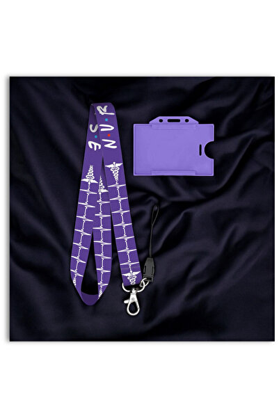chic crazze Mor Hemşire Kimlik Kartı Boyun Askı İpi ve Personel Kartlık Seti