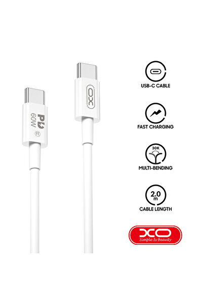 Xo Cablu USB-C Power Delivery 60W, iesire 3A, 2m, Fast Charging, Design, White (NB-Q190B)