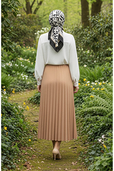 sefamerve Elastic waist pleated skirt 0213-06 milky coffee
