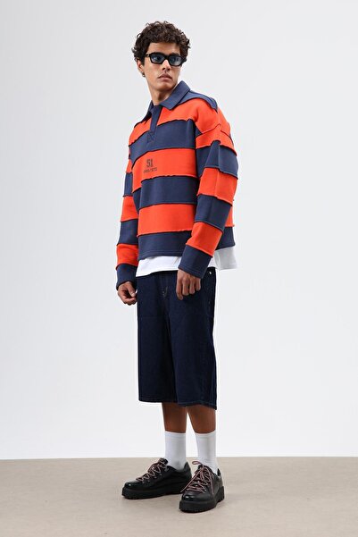 VAMOSCLO Оверсайз-светр з принтом і смужками, темно-синій