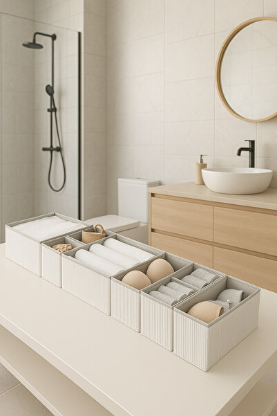 HomyJRs Set of 8 Gray Striped Drawer Organizers