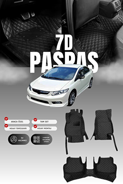 stiloto Honda Civic FB7 (2012-2016) 7D Deri Havuzlu Oto Paspas | Tam Koruma,A...