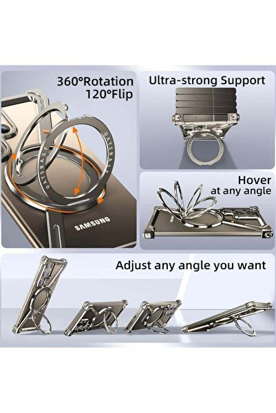 Generic S24 Ultra Metal Frame with Ring Stand 360° Rotation Kickstand Aluminum Frameless Bumper Case