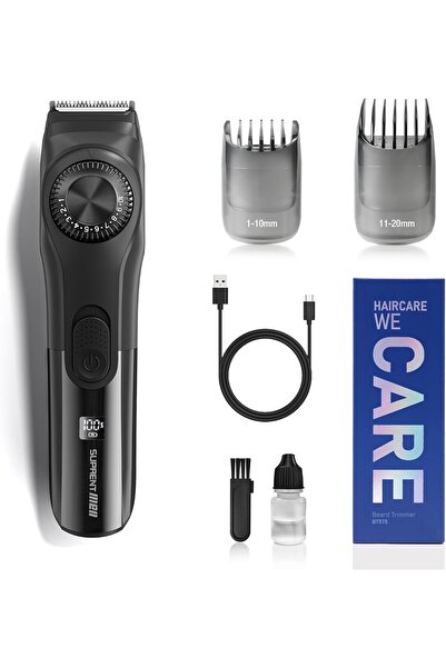 SUPRENT Beard Trimmer — Adjustable USB-C Rechargeable, IPX7, 0.5–20 mm