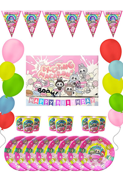 snowparty Labubu Birthday Party Supplies Ornaments Set with Flags and Banners