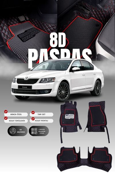 stiloto Skoda Octavia (2012-2019) 8D Deri Havuzlu Oto Paspas | Tam Koruma,Ara...