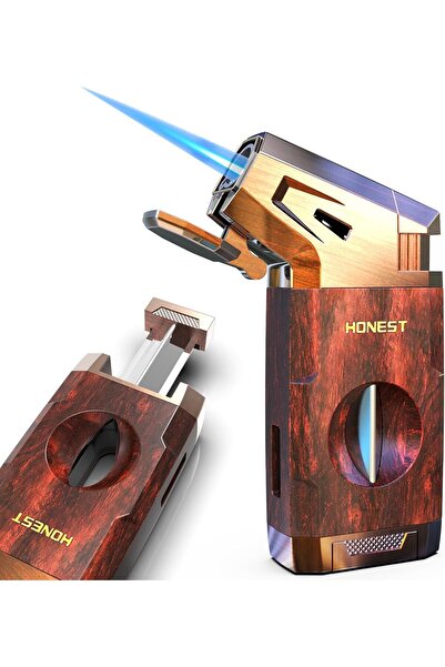 Honest Butane Torch Lighter with V Cutter, Windproof Jet Flame Refillable Lighter
