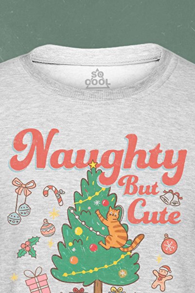 so cool Cute Cat New Year Christmas New Year's Eve Christmas Printed Gray Sweatshirt Crew Neck Sweat