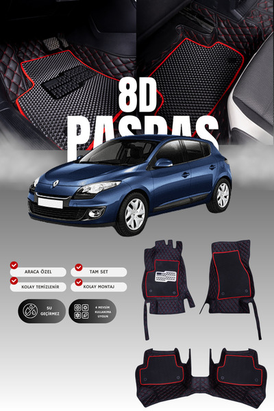 stiloto دواسة سيارة جلدية لرينو ميجان 3 (2009-2016) 8D |   حماية كاملة، قص مخ...