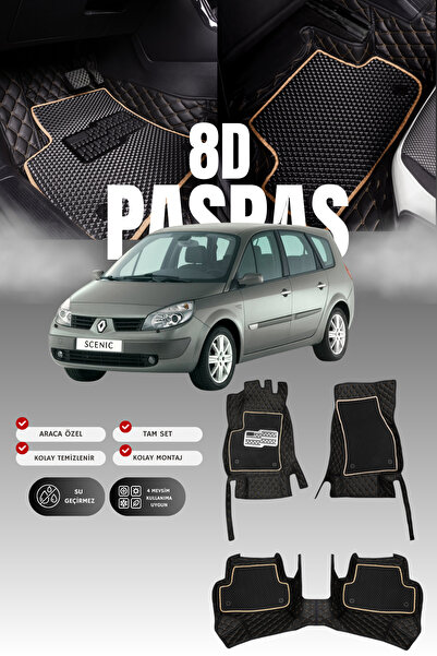 stiloto سجادة أرضية جلدية للسيارة رينو سينيك 2 (2004-2009) 8D |   حماية كاملة...