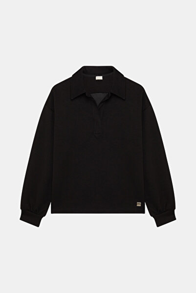 W Collection SİYAH YAKA DETAYLI SWEATSHIRT