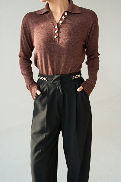 LOOSH Kadın Polo Yaka Simli KazaK