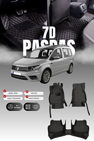 stiloto فولكس فاجن كادي (2004-2020) حصيرة أرضية للسيارة من الجلد 7D بتصميم حو...