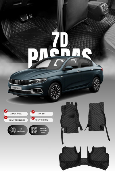 stiloto Fiat Egea (2015 ve sonrası) 7D Deri Havuzlu Oto Paspas | Tam Koruma,A...