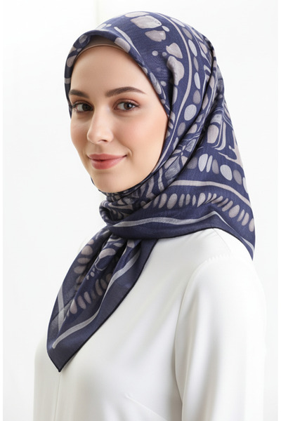 sefamerve Κασκόλ με σχέδιο κεχριμπαρένιο 70326-07 Navy Blue Mink