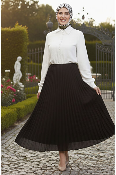 sefamerve Elastic waist pleated skirt 0213-01 black