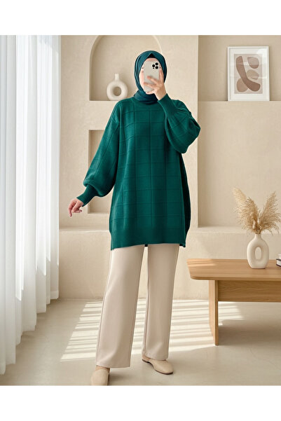 Modamorfo Square patterned Slit soft knitwear tunic - emerald