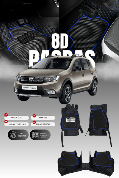stiloto Dacia Sandero (2012-2020) 8D Deri Havuzlu Oto Paspas | Tam Koruma,Ara...