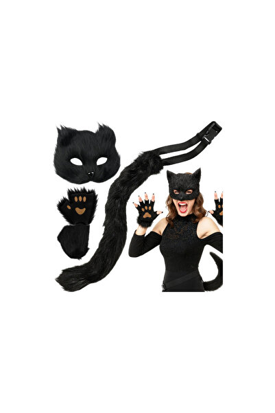 Ruhhy Set costume de Halloween 4 în 1, mască, coadă, mănuși, pisică/vulpe/lup...