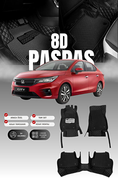 stiloto Honda City (2021 ve sonrası) 8D Deri Havuzlu Oto Paspas | Tam Koruma,...
