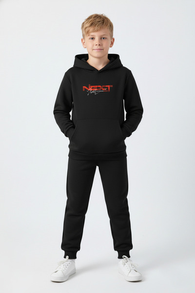 FYK KİDS Σετ αθλητικής φόρμας για αγόρια με 3 νήματα K με κουκούλα Kangaroo Pocket Winter Ş επένδυση fleece με λεπτομέρεια εκτύπωσης