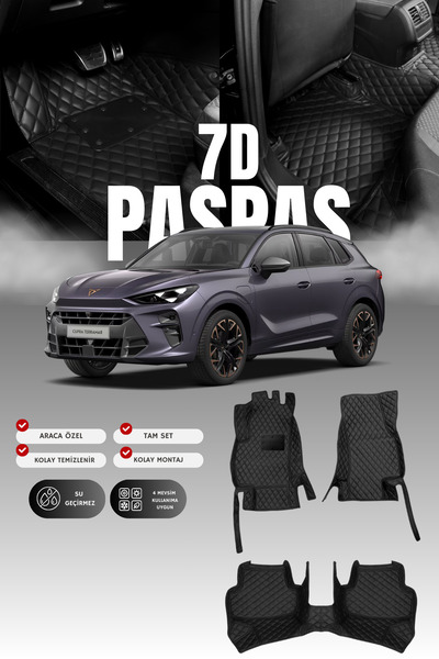stiloto Cupra Terramar (2024 ve sonrası) 7D Deri Havuzlu Oto Paspas | Tam Kor...