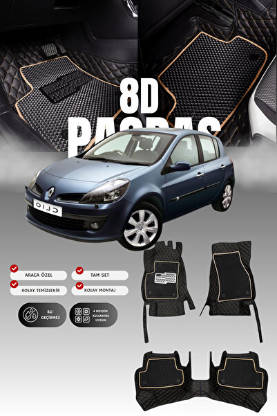 stiloto دواسة سيارة جلدية لرينو كليو 3 هاتشباك (2005-2012) 8D |   حماية كاملة