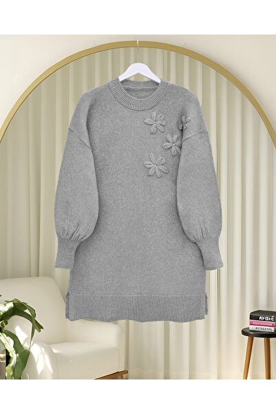 Modamorfo Floral patterned embellished soft knit sweater - gray