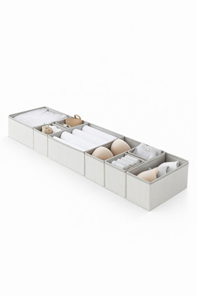 HomyJRs Set of 8 Gray Striped Drawer Organizers