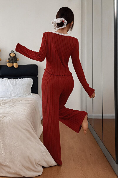 Biraltı Moda Long Sleeve Button and Lace Detailed Women's Pajama Set