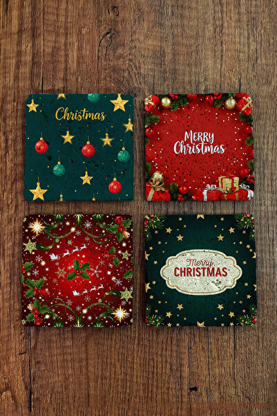 Begoloni Stone Decor Natural Stone Coasters - Christmast New Year Printed 10X10Cm Ai Noel - Stone Coasters 519
