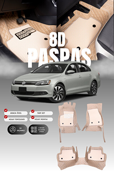 stiloto Volkswagen Jetta (2011-2018) 8D Deri Havuzlu Oto Paspas | Tam Korum,A...