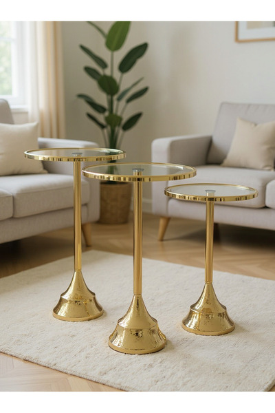 Living مجموعة من 3 طاولات حديثة من الزجاج والمعدن