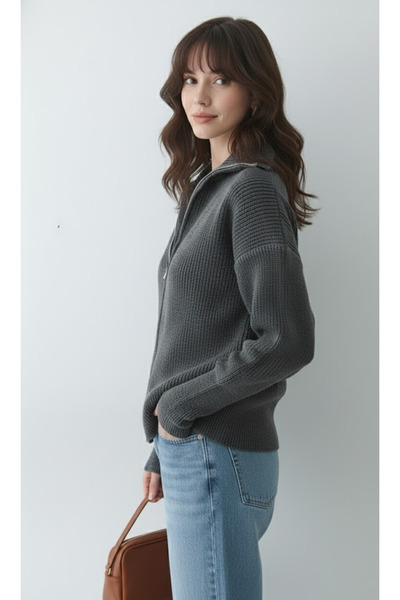 My Blog Anthracite Double Zipper Cardigan - 251080