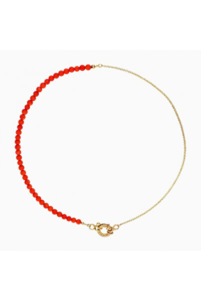 HANNY 4 mm orange coral choker necklace made of 925 silver plated with 24K gold