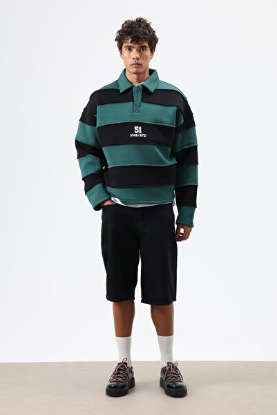 VAMOSCLO Oversized Striped Printed Sweatshirt Nefti