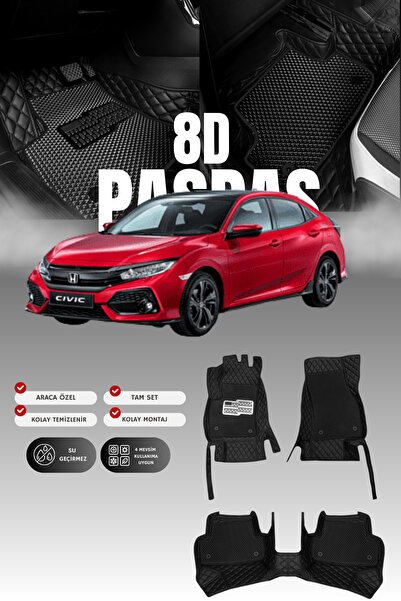 stiloto Honda Civic FC5 (2016-2021) 8D Deri Havuzlu Oto Paspas | Tam Koruma,A...