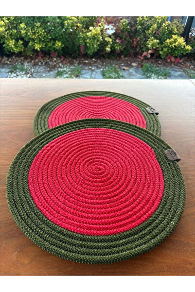 homeınn Christmas Themed Green Red L 2-Piece Straw Look American Tablecloth – Stain Resistant – 33X33 cm