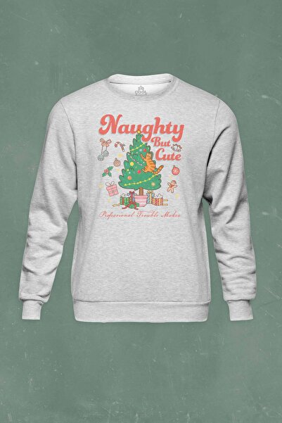 so cool Cute Cat New Year Christmas New Year's Eve Christmas Printed Gray Sweatshirt Crew Neck Sweat