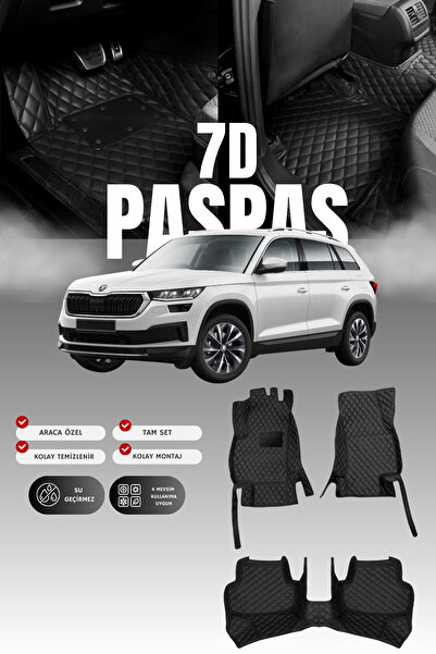 stiloto سجادة أرضية جلدية للسيارة سكودا كودياك (2016-2024) بتصميم حوض سباحة س...