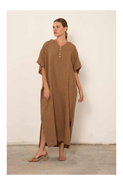 İpekçi Otantik Ham Keten Maxi Kaftan Elbise