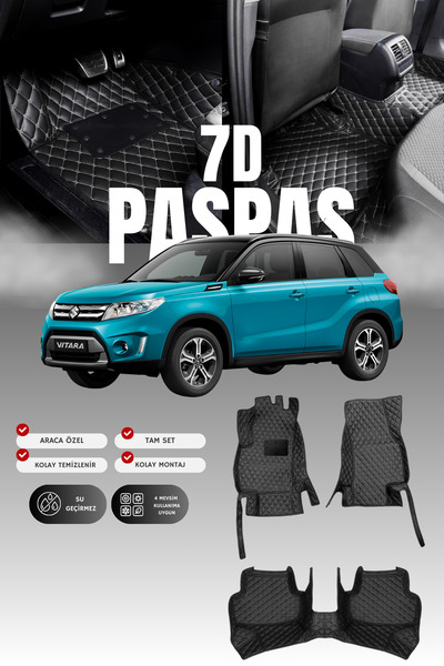 stiloto سجادة أرضية جلدية للسيارة سوزوكي فيتارا (2015-2024) بتصميم 7D |   حما...