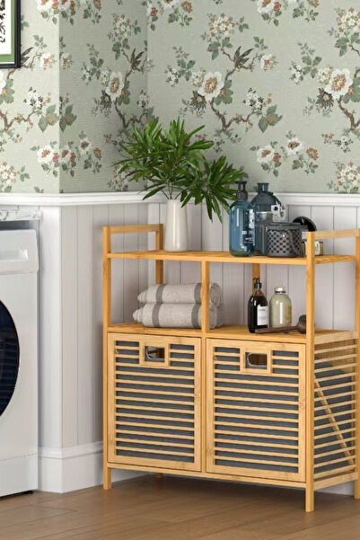 welcomein Bambu 2 Kapaklı 240 Lt Çamaşır Sepeti Banyo Düzenleyici 90x82,5x33 ...