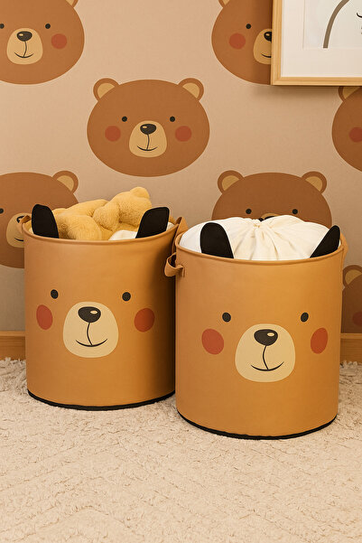 HomyJRs 2-Piece Bear Design Baby Kids Room Organizer Storage Box Toy Dirty Basket 37X40