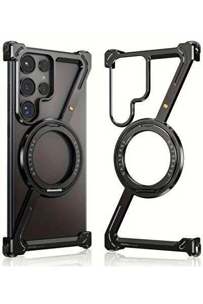 Generic S24 Ultra Metal Frame with Ring Stand 360° Rotation Kickstand Aluminum Frameless Bumper Case