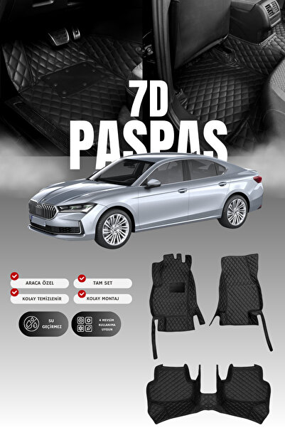 stiloto سجادة أرضية للسيارة من الجلد (7D) لسيارة سكودا سوبر-بي التي تعمل بالب...