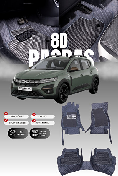 stiloto Dacia Sandero (2020 ve sonrası) 8D Deri Havuzlu Oto Paspas | Tam Koru...