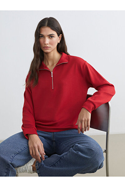 LC Waikiki Kırmızı Dik Yaka Kadın Sweatshirt