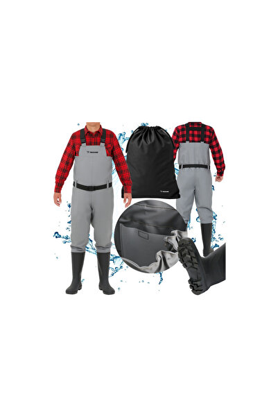 Trizand Salopetă de pescuit, PVC impermeabil, bocanci mărimea 45, curea și br...